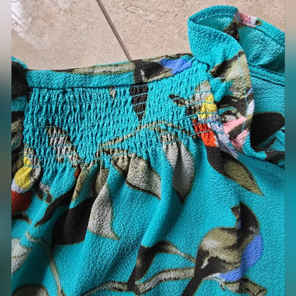 Vibrant Teal Floral Blouse - Picture 5 of 10
